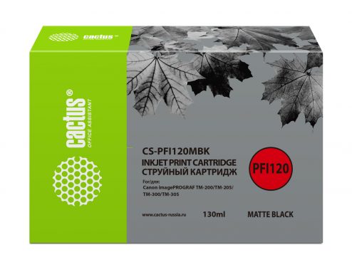 Картридж струйный Cactus CS-PFI120MBK черный матовый (130мл) для Canon imagePROGRAF TM-200/TM-205/TM-300/TM-305