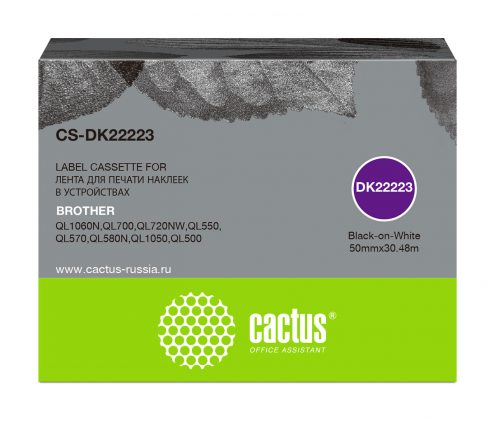 Картридж ленточный Cactus CS-DK22223 черный для Brother P-touch QL-500, QL-550, QL-700, QL-800