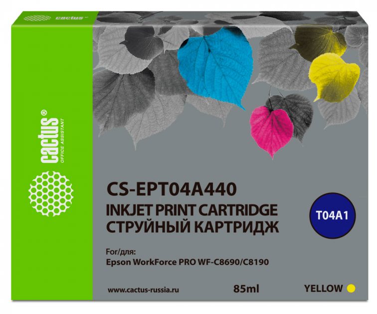 Картридж струйный Cactus CS-EPT04A440 желтый (85мл) для Epson WorkForce Pro WF-C8190, WF-C8690