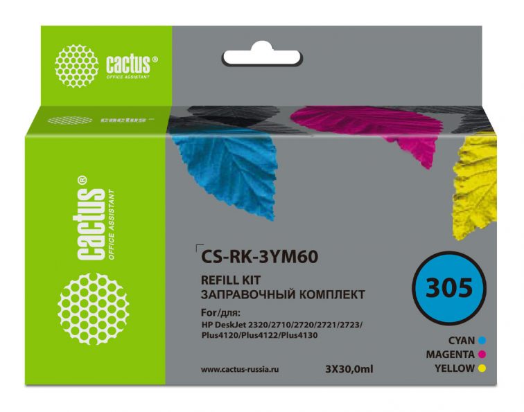 Заправочный набор Cactus CS-RK-3YM60 №305 многоцветный 3×30мл для HP DeskJet 2710/2120/2721/2722