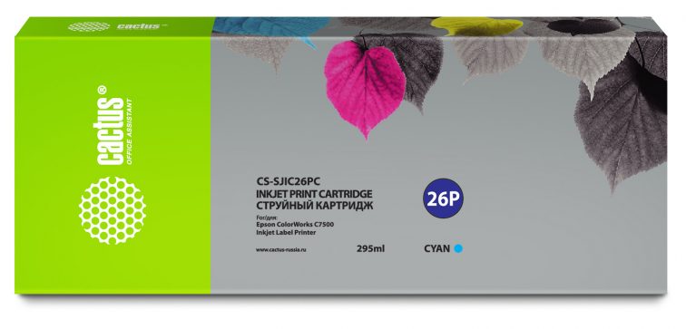 Картридж струйный Cactus CS-SJIC26PC голубой (295мл) для Epson ColorWorks TM-C7500