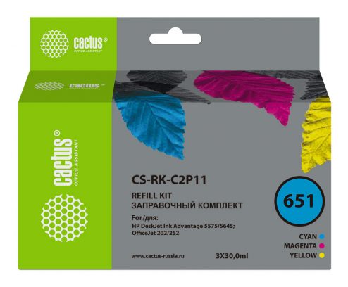 Заправочный набор Cactus CS-RK-C2P11 №651 голубой/пурпурный/желтый 3×30мл для HP DJ 5575/5645