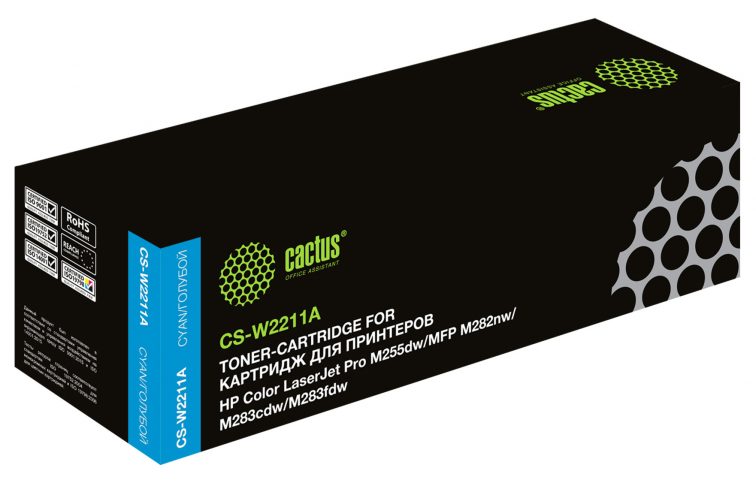 Картридж лазерный Cactus CS-W2211A W2211A голубой (1250стр.) для HP M255/MFP M282/M283