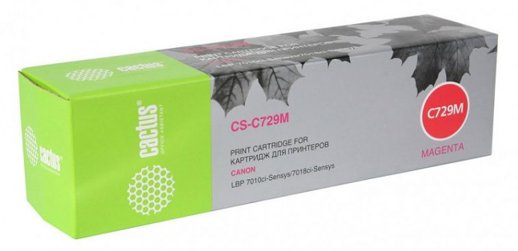 Картридж Cactus CS-C729M для принтеров Canon i-SENSYS LBP7010C/ LBP7018C, пурпурный, 1000стр.