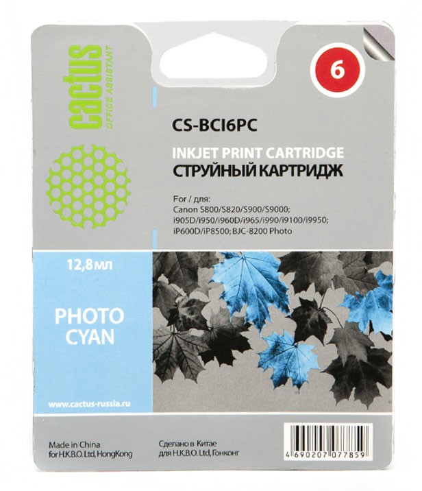 Картридж струйный Cactus CS-BCI6PC фото голубой для Canon S800/ S820/ S900; BJC-8200 (12ml)