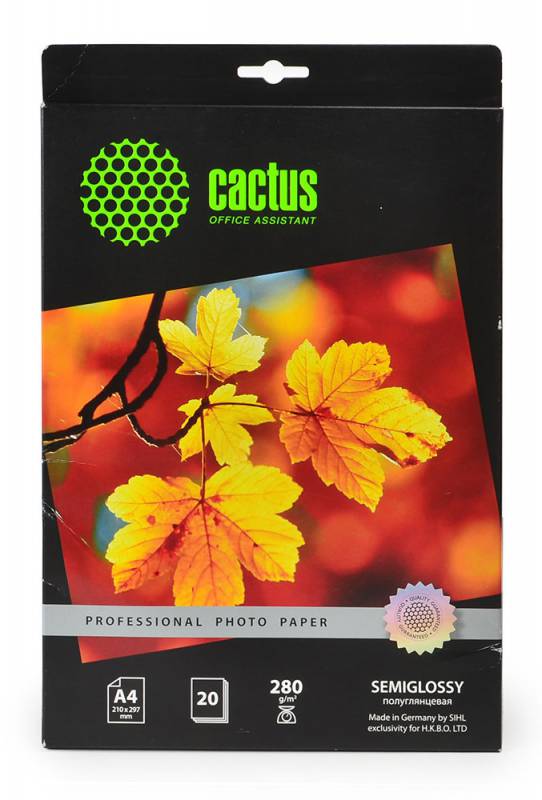 Фотобумага Cactus CS-SGA428020 Professional полуглянцевая А4 280 г/м2 20 листов