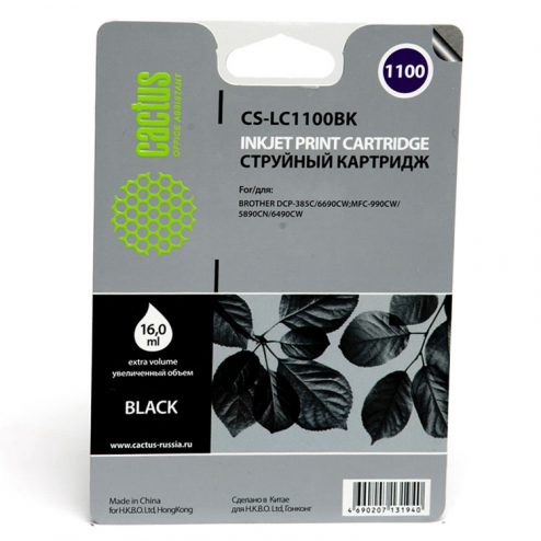 Картридж струйный Cactus CS-LC1100BK черный для Brother DCP-385c/6690cw/MFC-990/5890 (16ml)