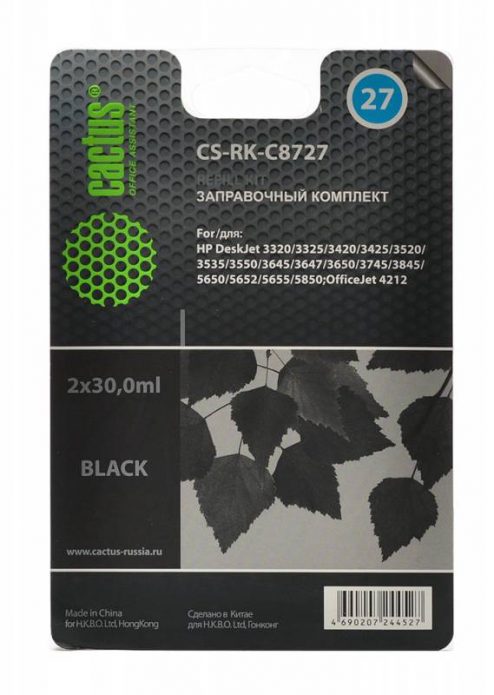 Заправочный набор Cactus CS-RK-C8727 черный (2×30мл) HP DeskJet 3320/3325/3420/3425/3520/3535