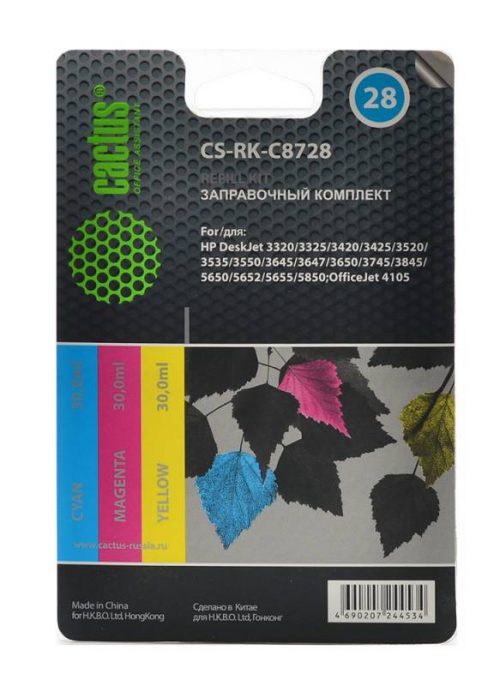 Заправочный набор Cactus CS-RK-C8728 цветной (3×30мл) HP DeskJet 3320/3325/3420/3425/3520/3535/3550