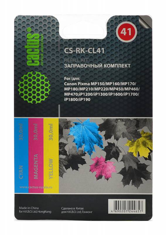 Заправочный набор Cactus CS-RK-CL41 цветной (3×30мл) Canon MP150/MP160/MP170/MP180/MP210
