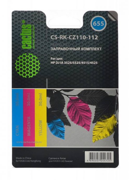 Заправочный набор Cactus CS-RK-CZ110-112 цветной (3×30мл) HP DJ IA 3525/5525/4515/4525