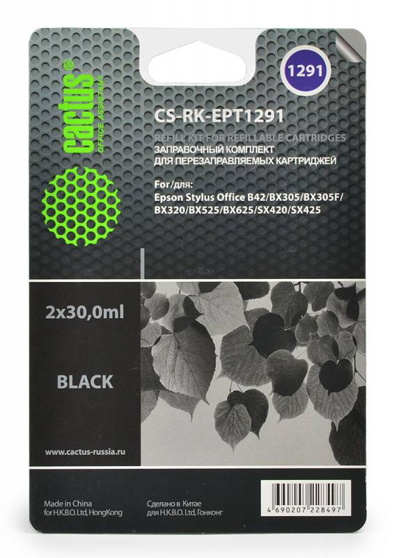 Заправка для ПЗК Cactus CS-RK-EPT1291 черный (14.4мл) Epson Stylus Office B42