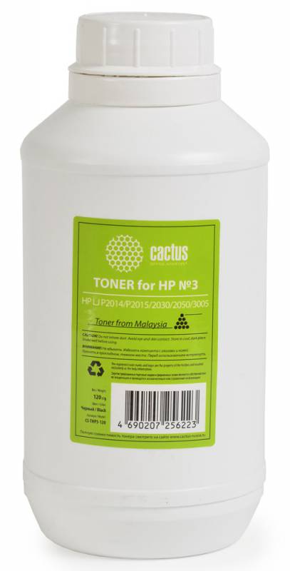 Тонер для принтера Cactus CS-THP3-120 черный (флакон 120гр) HP LJ P2014/P2015/2030/2050/3005