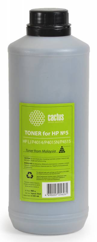 Тонер для принтера Cactus CS-THP5-460 черный (флакон 460гр) HP LJ P4014/P4015N/P4515