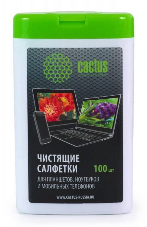 Салфетки Cactus CS-T1005 Туба с чистящими салфетками для планшетов, ноутбуков и моб.телефонов,100 шт