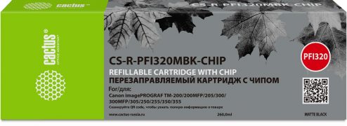 Картридж ПЗК струйный Cactus CS-R-PFI320MBK-CHIP PFI-320 черный матовый (260мл) для Canon imagePROGR