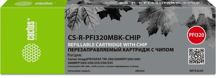 Картридж ПЗК струйный Cactus CS-R-PFI320MBK-CHIP PFI-320 черный матовый (260мл) для Canon imagePROGR