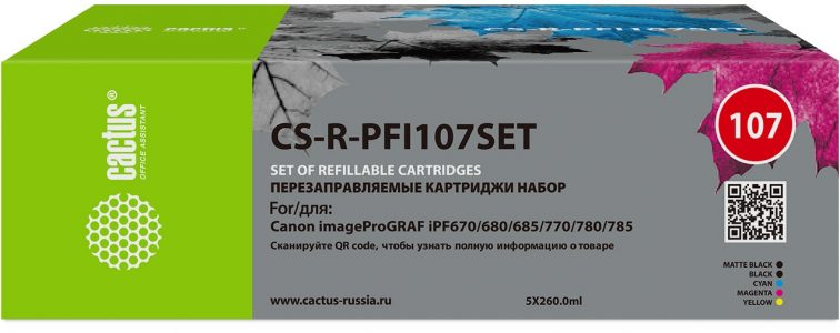 Картридж ПЗК струйный Cactus CS-R-PFI107SET набор 5шт.упак. для Canon imageProGRAF iPF670/680/685/77
