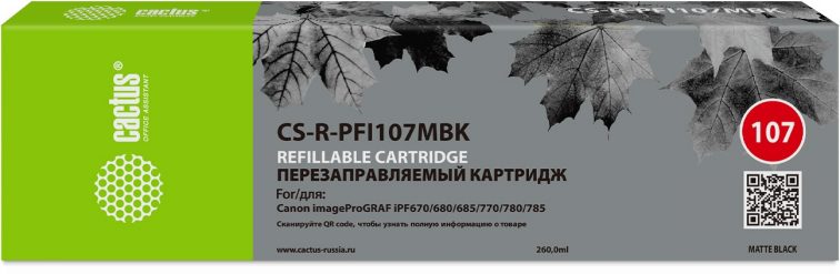 Картридж ПЗК струйный Cactus CS-R-PFI107MBK черный матовый для Canon imageProGRAF iPF670/680/685/770