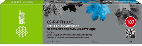 Картридж ПЗК струйный Cactus CS-R-PFI107C голубой для Canon imageProGRAF iPF670/680/685/770/780/785