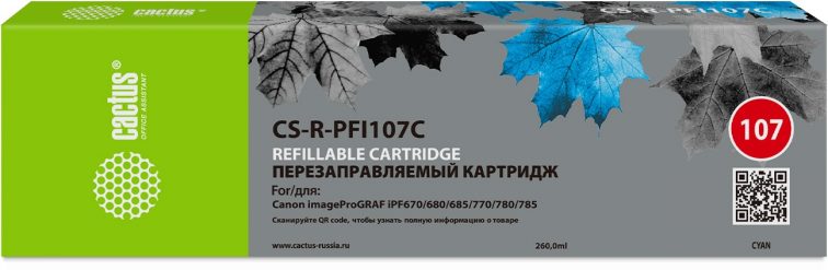 Картридж ПЗК струйный Cactus CS-R-PFI107C голубой для Canon imageProGRAF iPF670/680/685/770/780/785