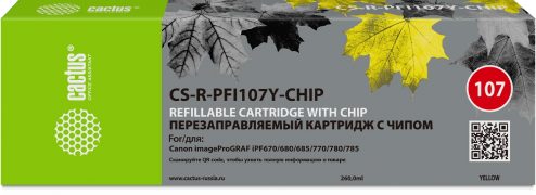 Картридж ПЗК струйный Cactus CS-R-PFI107Y-CHIP желтый (260мл) для Canon imageProGRAF iPF670/680/685/
