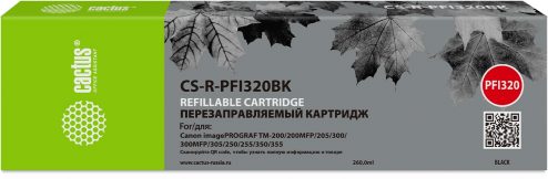 Картридж ПЗК струйный Cactus CS-R-PFI320BK PFI-320BK черный (260мл) для Canon imagePrograf TM-200/20