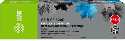 Картридж ПЗК струйный Cactus CS-R-PFI320C PFI-320C голубой для Canon imagePrograf TM-200/200MFP/205/