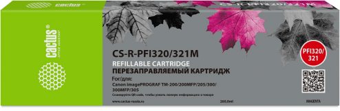 Картридж ПЗК струйный Cactus CS-R-PFI320/321M PFI320/321M пурпурный (260мл) для Canon imagePROGRAF T