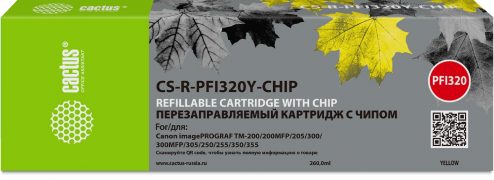 Картридж ПЗК струйный Cactus CS-R-PFI320Y-CHIP PFI-320Y желтый (260мл) для Canon imagePrograf TM-200